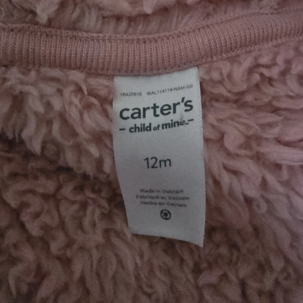 Carter's Pink Fuzzy Kids Footless One Piece Hooded Onesie 12 Mos.